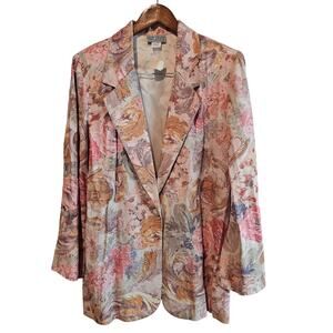 Vintage Kelly Stevens Floral Blazer Womens Med Beige Cottage Preppy Fairy 90s